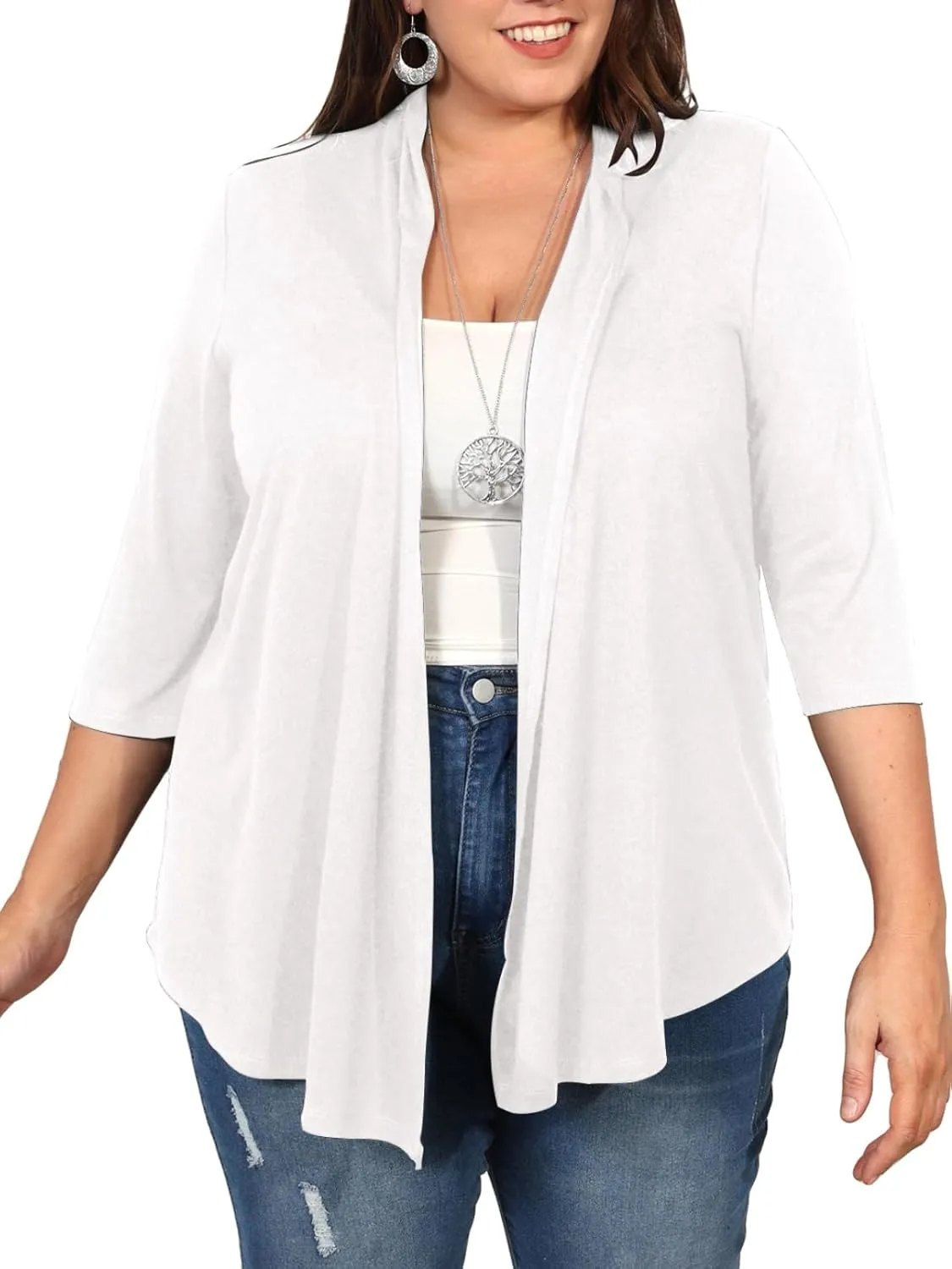 Milumia Women's Plus Size Casual Drape Open Front Cardigans Basic 3/4 Sleeve Coat