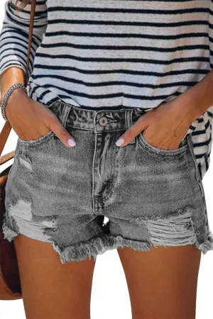 MINGALONDON Women's Denim Shorts Mid Waist Ripped Distressed