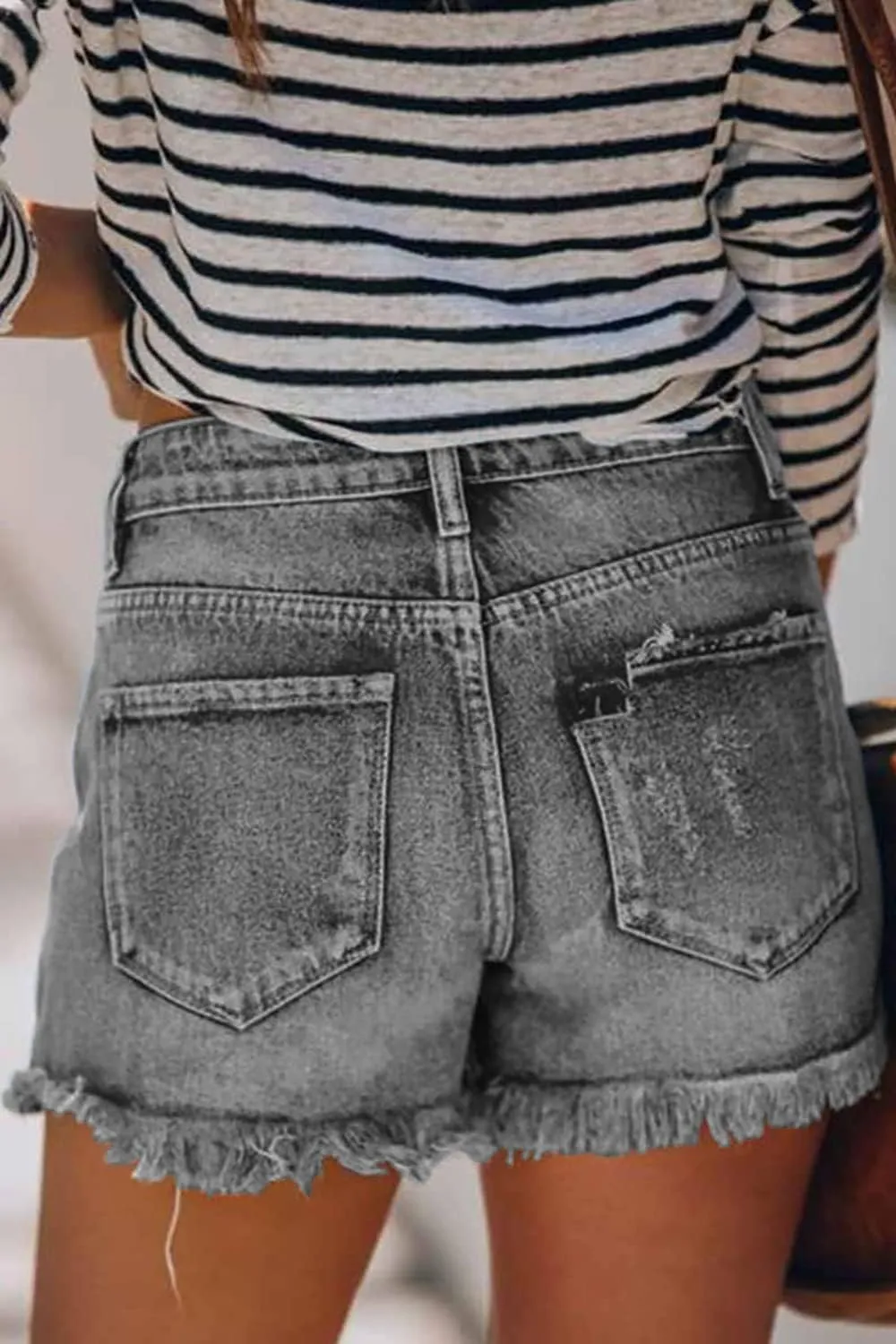 MINGALONDON Women's Denim Shorts Mid Waist Ripped Distressed