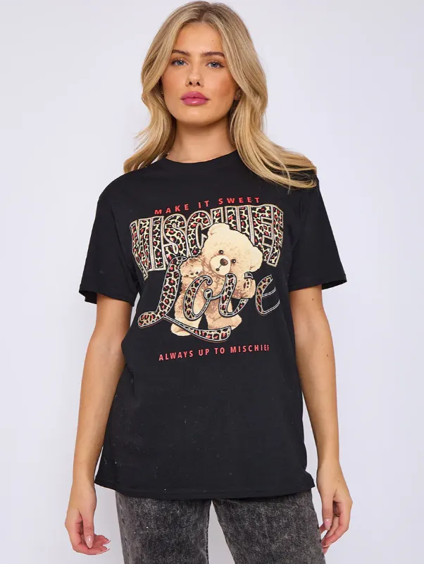 Mischief Teddy Graphic Printed T-Shirt