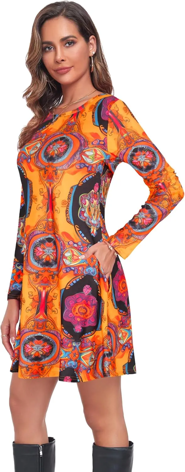 Moskill Long Sleeve Tshirt Dresses for Women with Pockets Casual Loose Swing Dress
