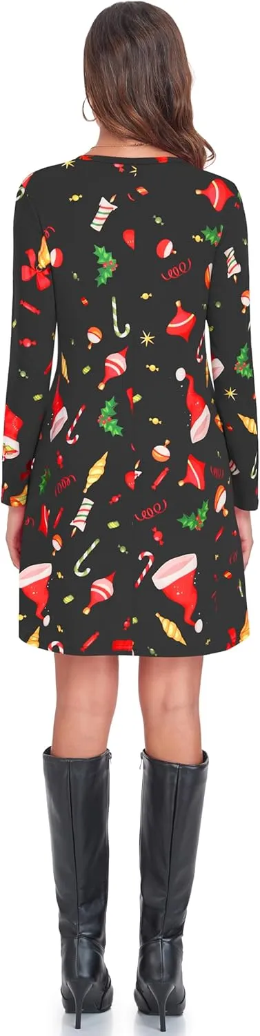 Moskill Long Sleeve Tshirt Dresses for Women with Pockets Casual Loose Swing Dress