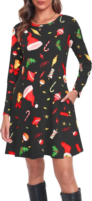 Moskill Long Sleeve Tshirt Dresses for Women with Pockets Casual Loose Swing Dress