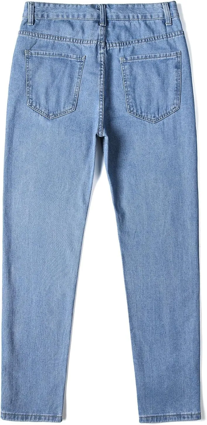 Muscularfit Cotton Pants for Men Fashion Buckle Zipper Flat Front Solid Jean Pants Casual Loose Straight Ripped Hole Trousers