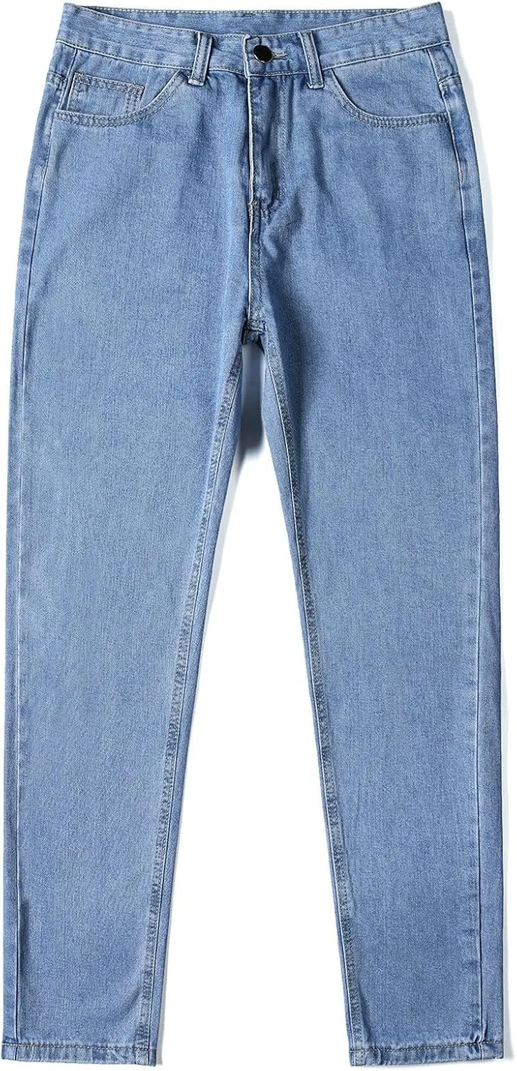 Muscularfit Cotton Pants for Men Fashion Buckle Zipper Flat Front Solid Jean Pants Casual Loose Straight Ripped Hole Trousers
