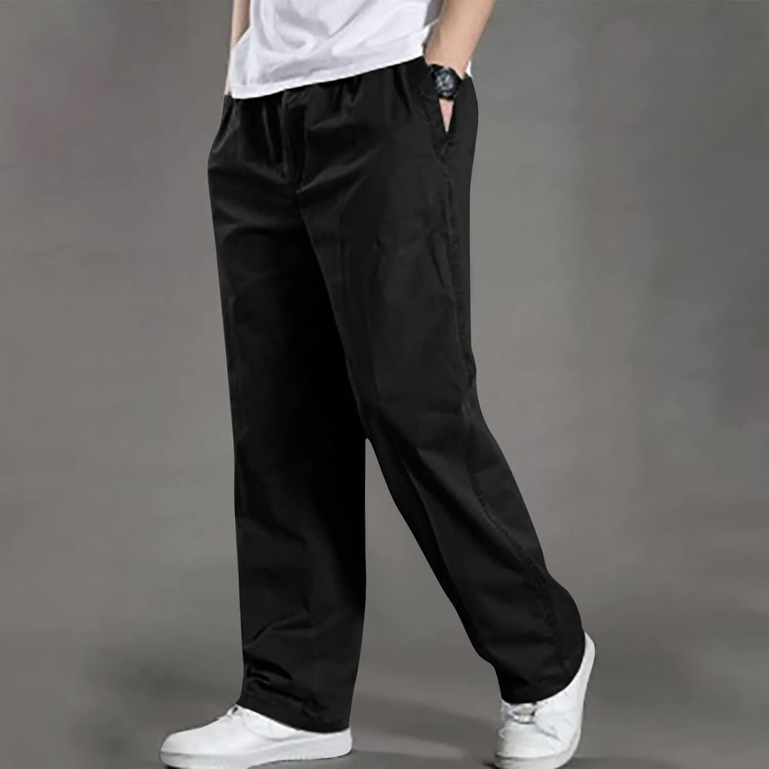 Muscularfit Mens Pants Casual Cotton Solid Straight Hidden Expandable Waist Loose Trousers Fashion Outdoor Sport Sweatpants