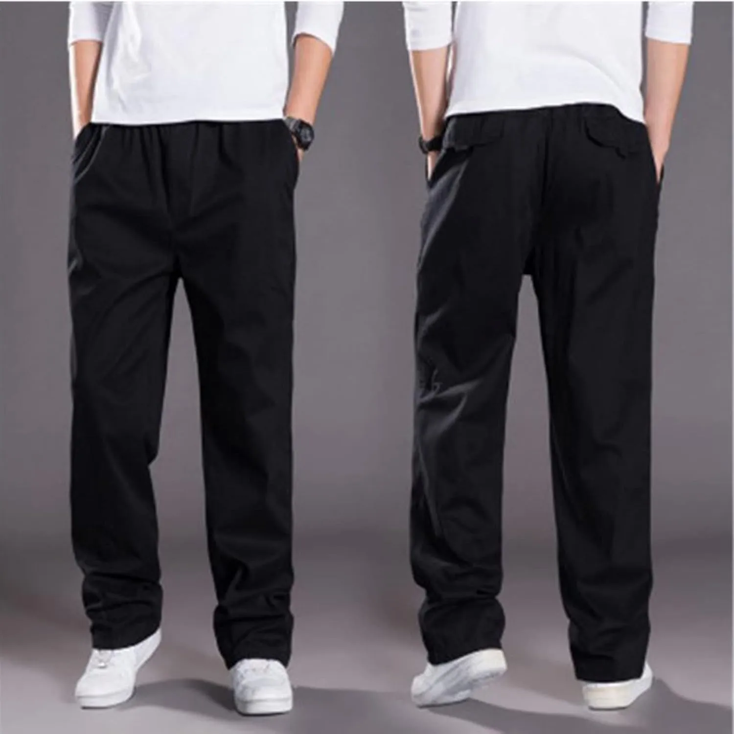 Muscularfit Mens Pants Casual Cotton Solid Straight Hidden Expandable Waist Loose Trousers Fashion Outdoor Sport Sweatpants