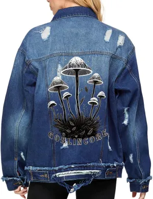Mushrooms Women's Oversized Denim Jacket - Unique Ladies Denim Jacket - Cool Denim Jacket