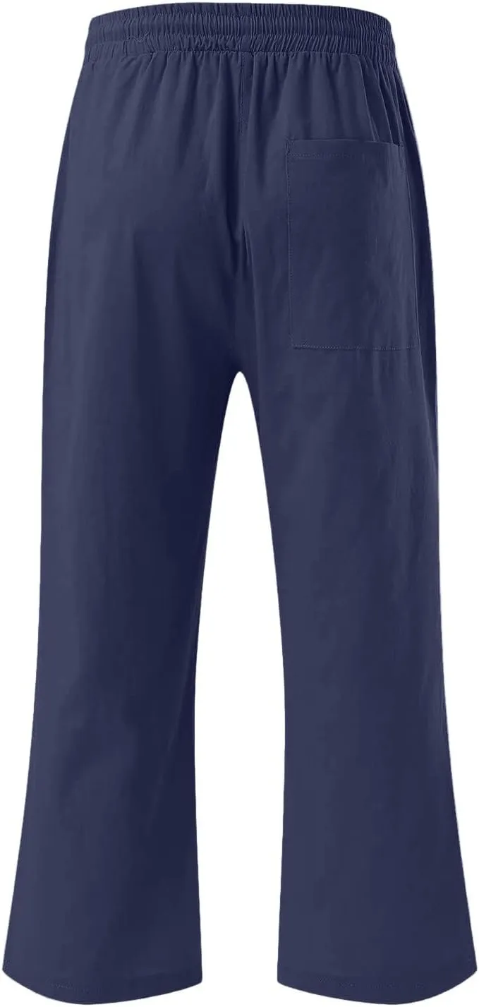 NBXNZWF Capri Pants for Women Cotton Linen 2025 Summer Casual Straight Wide Leg Cropped Pants Elastic High Waist Trousers