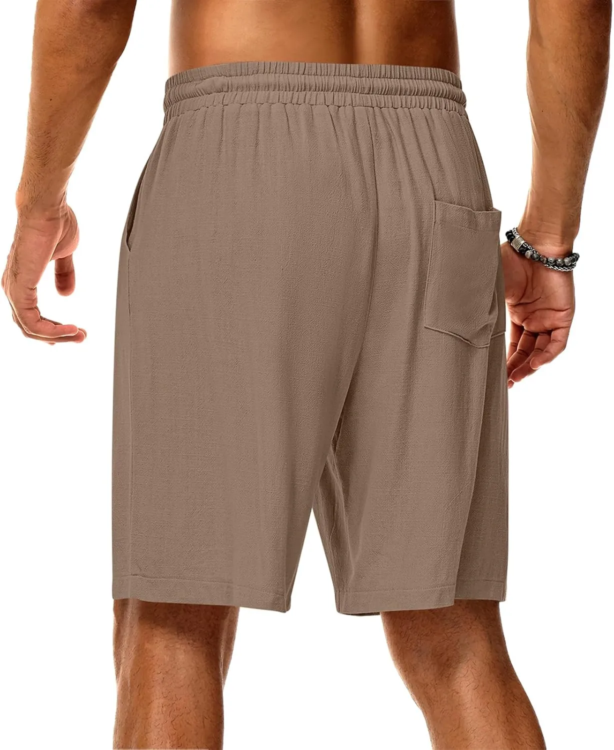 Neer 2 Pack Men's Linen Shorts, Casual Lightweight Drawstring Shorts 9 Inch Inseam Elastic Waist Short Pants with Pockets