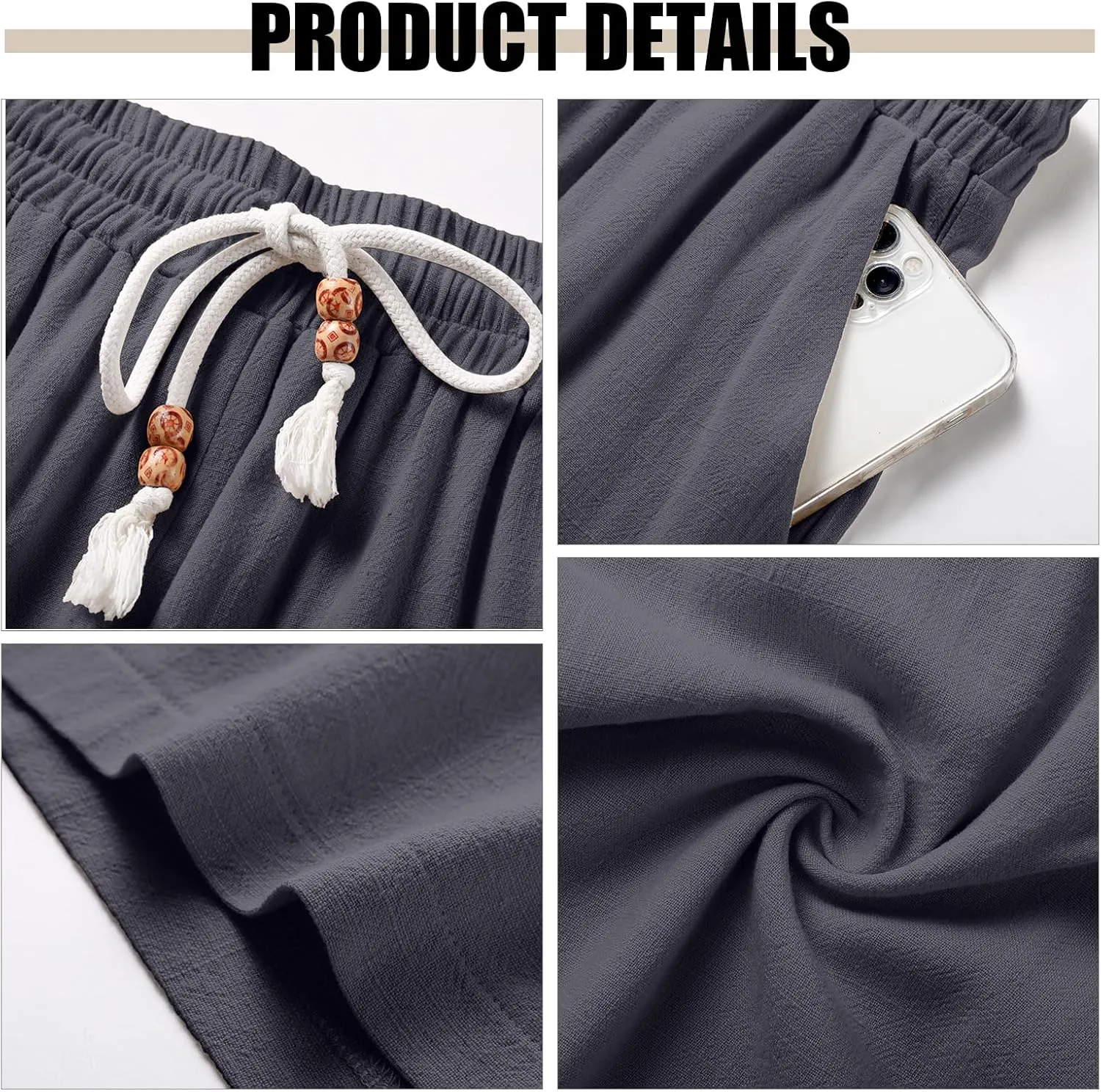 Neer 2 Pack Men's Linen Shorts, Casual Lightweight Drawstring Shorts 9 Inch Inseam Elastic Waist Short Pants with Pockets