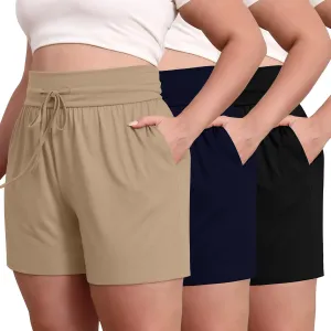Neer 3 Pack Women's Plus Size Sweat Shorts, Cotton Drawstring Lounge Shorts Casual Summer Lightweight Soft Short with Pockets