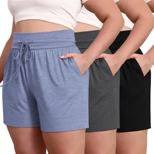 Neer 3 Pack Women's Plus Size Sweat Shorts, Cotton Drawstring Lounge Shorts Casual Summer Lightweight Soft Short with Pockets