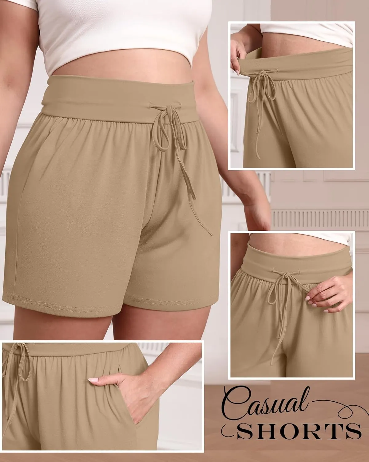 Neer 3 Pack Women's Plus Size Sweat Shorts, Cotton Drawstring Lounge Shorts Casual Summer Lightweight Soft Short with Pockets