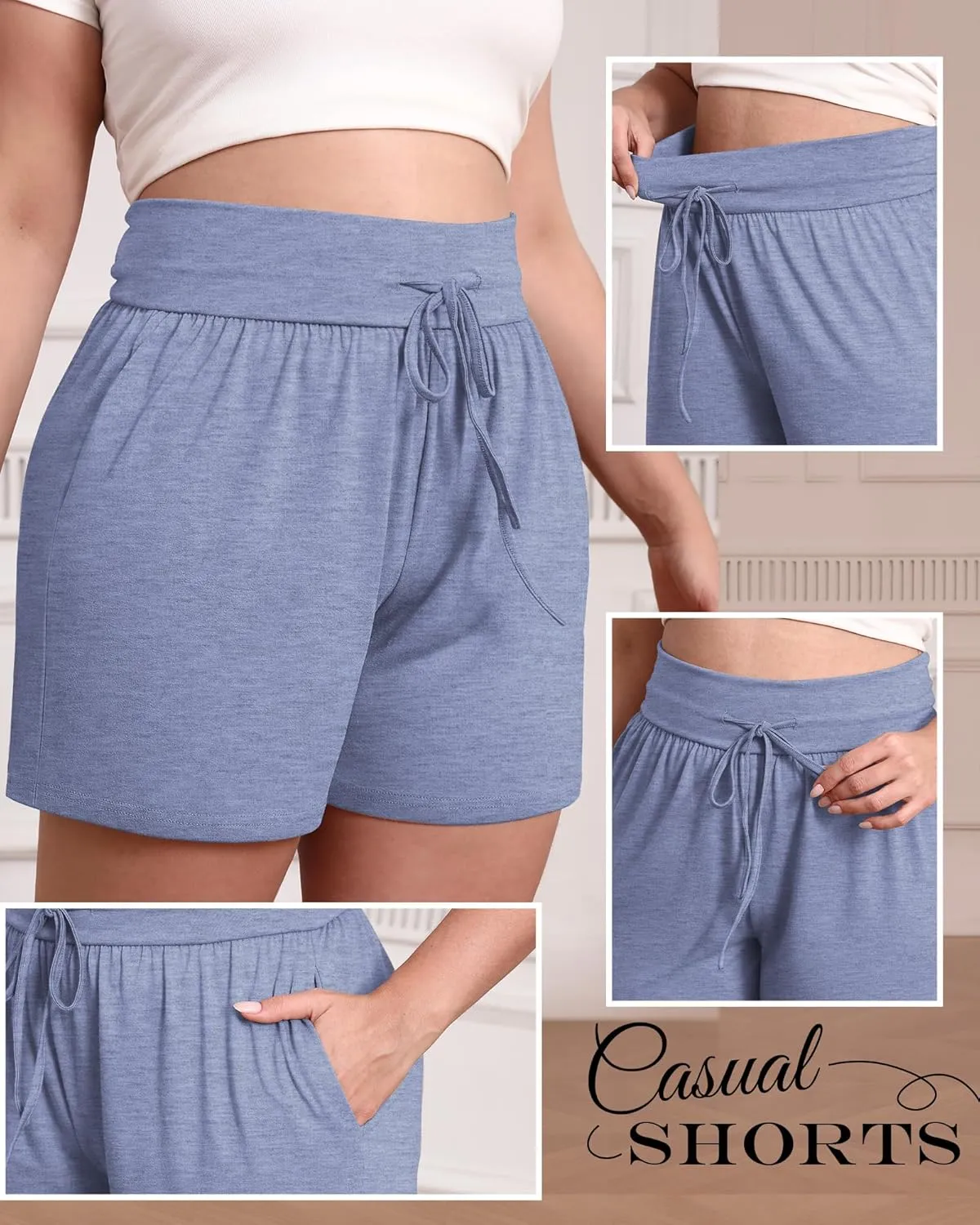 Neer 3 Pack Women's Plus Size Sweat Shorts, Cotton Drawstring Lounge Shorts Casual Summer Lightweight Soft Short with Pockets