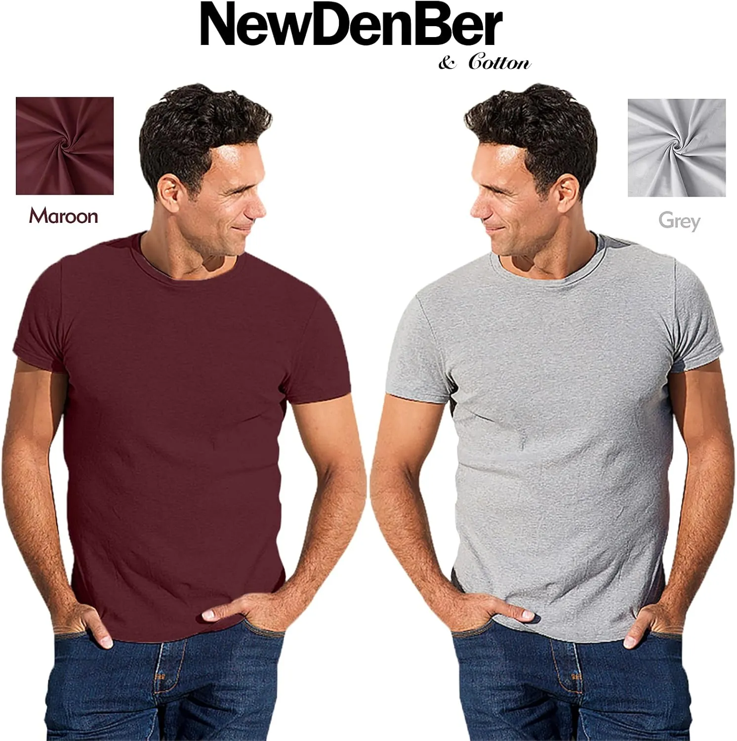 NewDenBer Men's Classic Basic Solid Crew Neck Soft Cotton T-Shirt 4 Pack