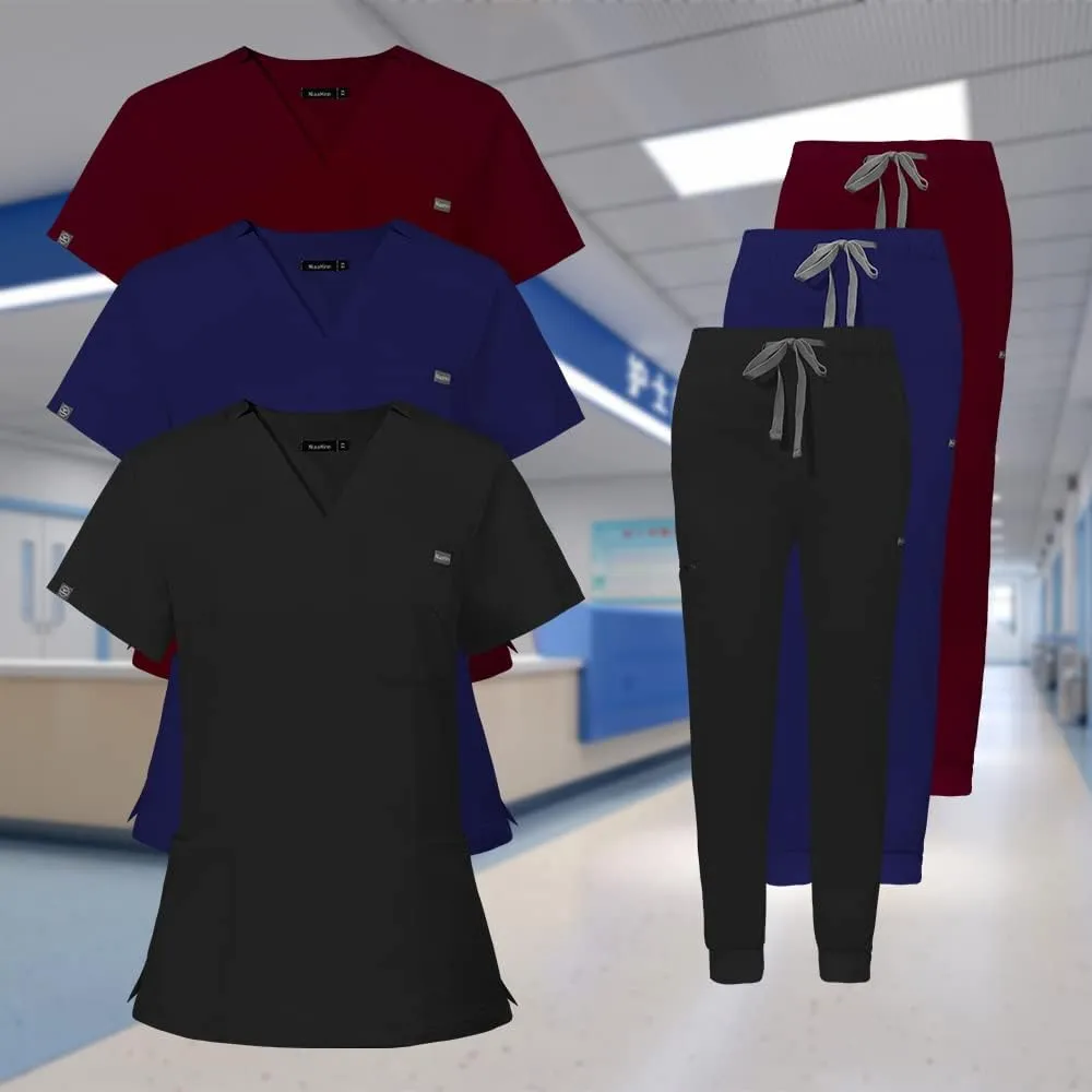 Niaahinn Classic Scrub Set for Women - Top Workwear & Yoga Jogger Pants Nursing Uniform