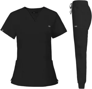 Niaahinn Classic Scrub Set for Women - Top Workwear & Yoga Jogger Pants Nursing Uniform