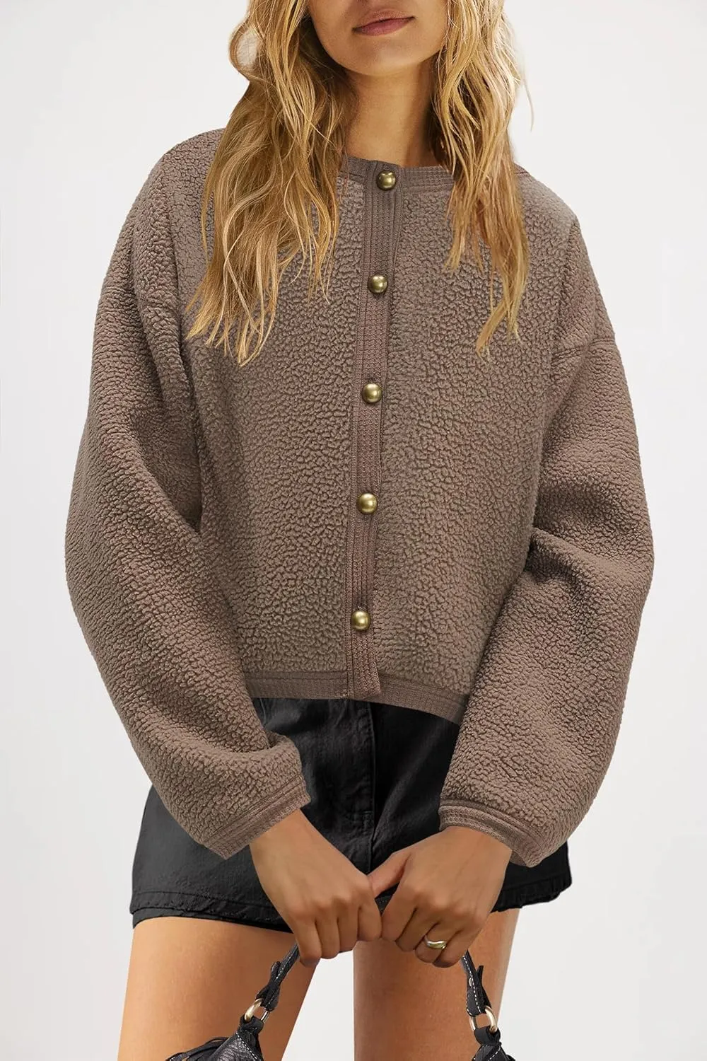 Nirovien Womens Oversized Sherpa Jacket Button Down Fleece Coat Casual Loose Fuzzy Outwear with Pockets