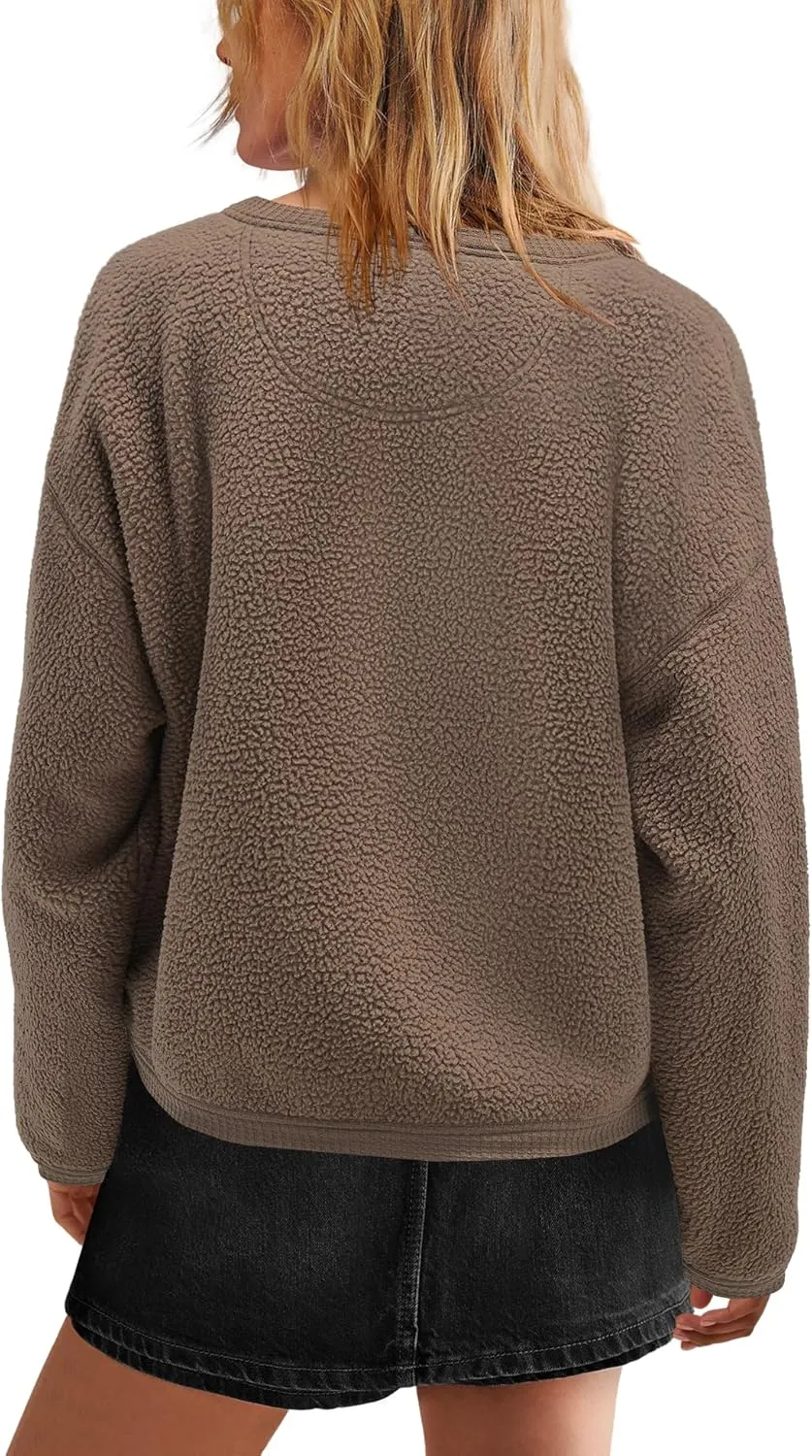 Nirovien Womens Oversized Sherpa Jacket Button Down Fleece Coat Casual Loose Fuzzy Outwear with Pockets