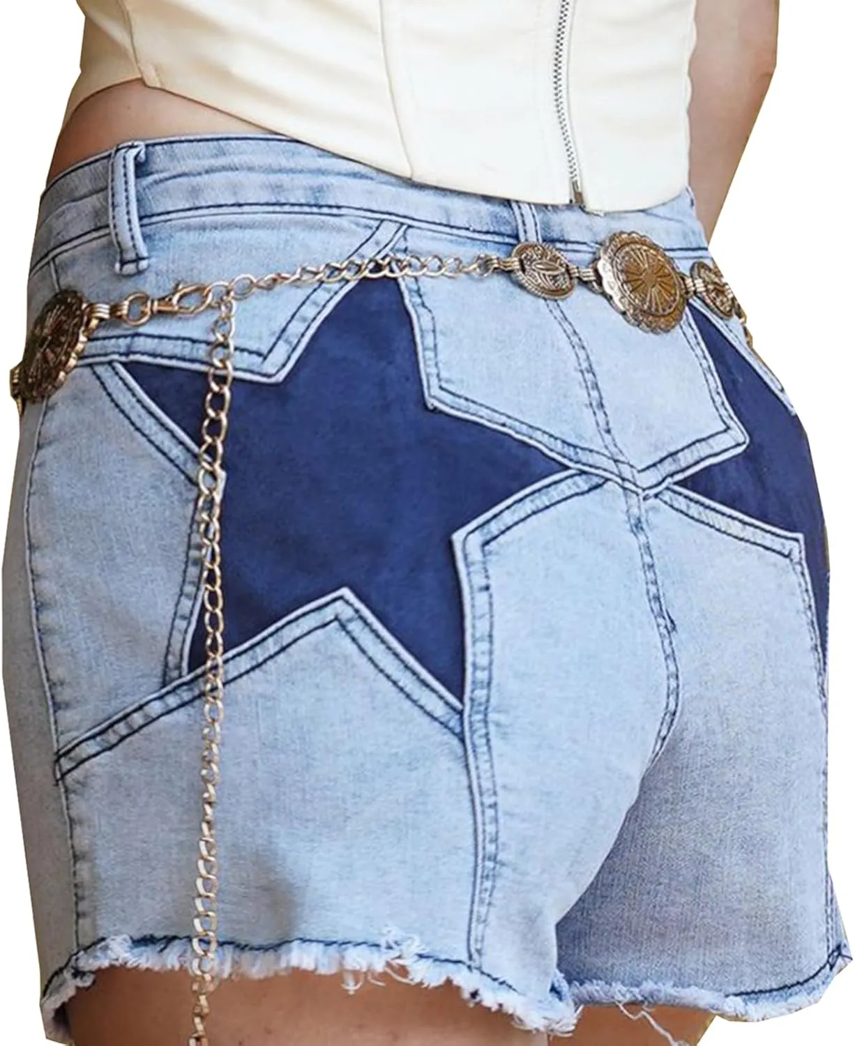 NUFIWI Women's Skinny Denim Shorts Star Pattern High Waist Raw Hem Jean Shorts Summer Hot Short Pants Trendy Streetwear