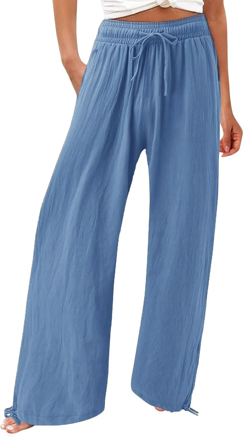 Petite Linen Pants Capri Summer Palazzo Wide Leg Linen Pant Women's Cotton Trousers Suits