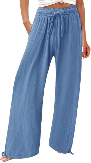 Petite Linen Pants Capri Summer Palazzo Wide Leg Linen Pant Women's Cotton Trousers Suits