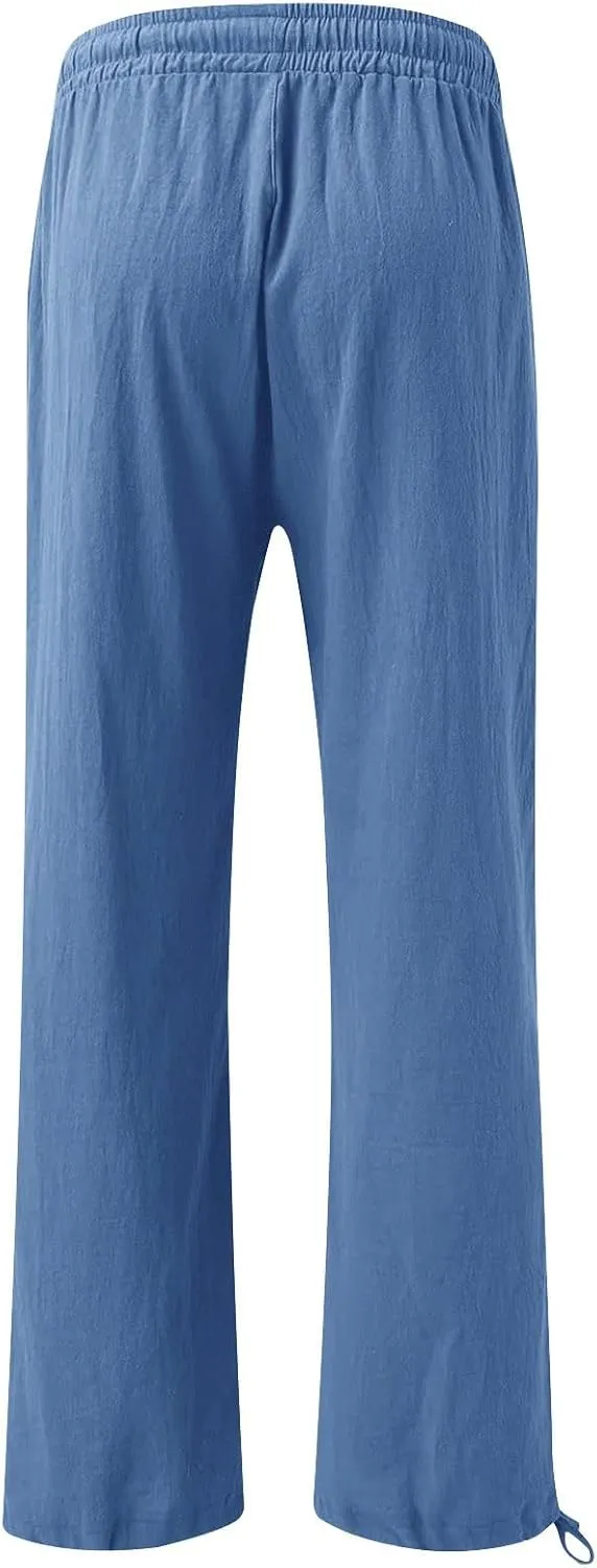 Petite Linen Pants Capri Summer Palazzo Wide Leg Linen Pant Women's Cotton Trousers Suits