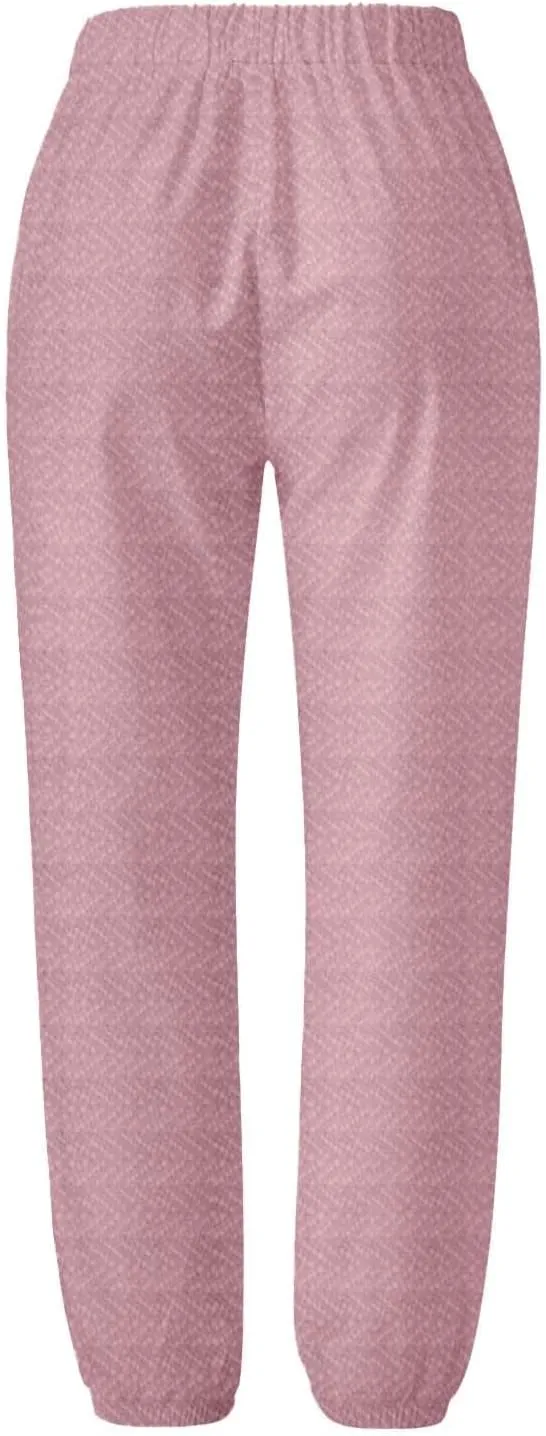 Petite Linen Pants for Women Geometric Texture Cotton Linen Casual Pants Loose Fit Drawstring Trousers with Pockets