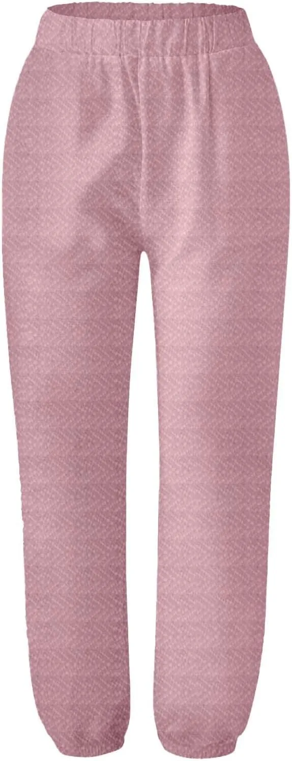 Petite Linen Pants for Women Geometric Texture Cotton Linen Casual Pants Loose Fit Drawstring Trousers with Pockets