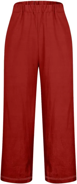 Plus Size Women Linen Pants Spring Elastic Pants for Women Trendy Palazzo Pants for Petite Women