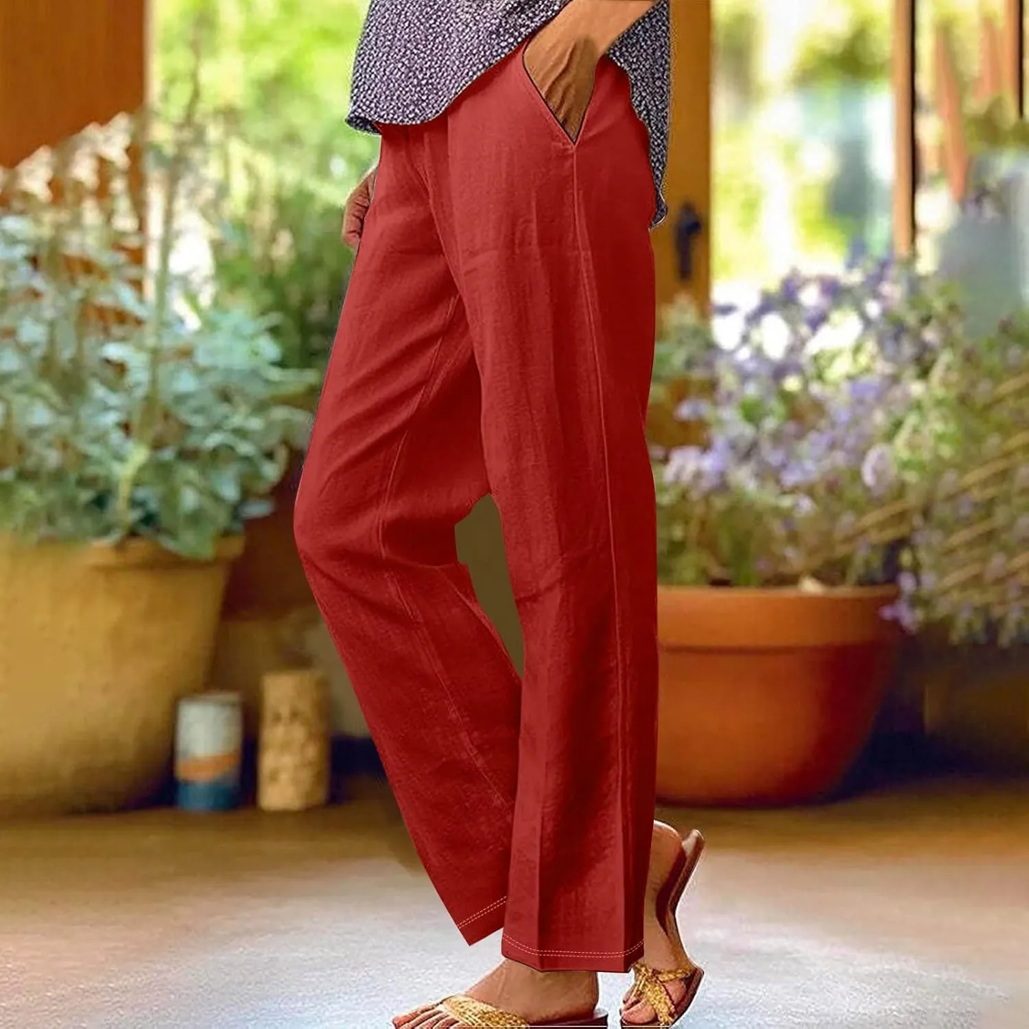 Plus Size Women Linen Pants Spring Elastic Pants for Women Trendy Palazzo Pants for Petite Women