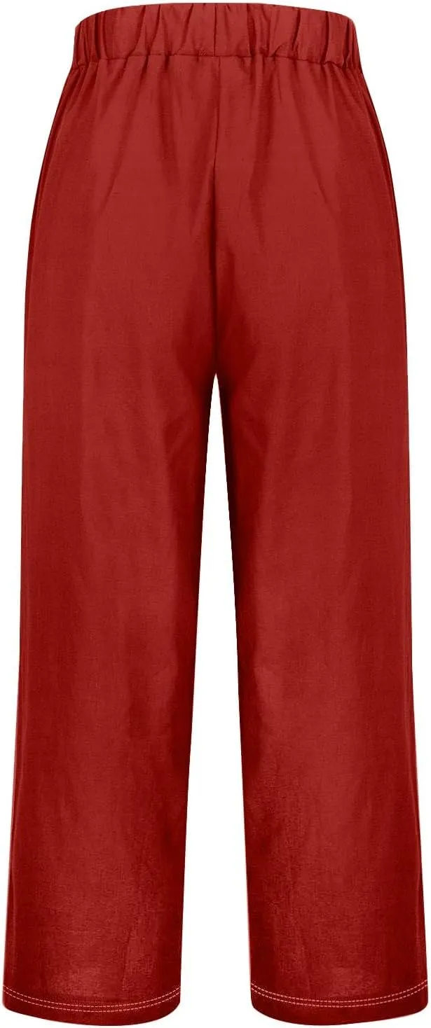 Plus Size Women Linen Pants Spring Elastic Pants for Women Trendy Palazzo Pants for Petite Women