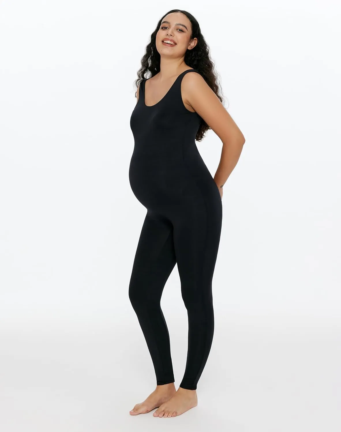 POSHDIVAH Women's Maternity Jumpsuit Romper Pregnancy Leggings Sleeveless Tank Top Bodycon Bodysuit Shapewear