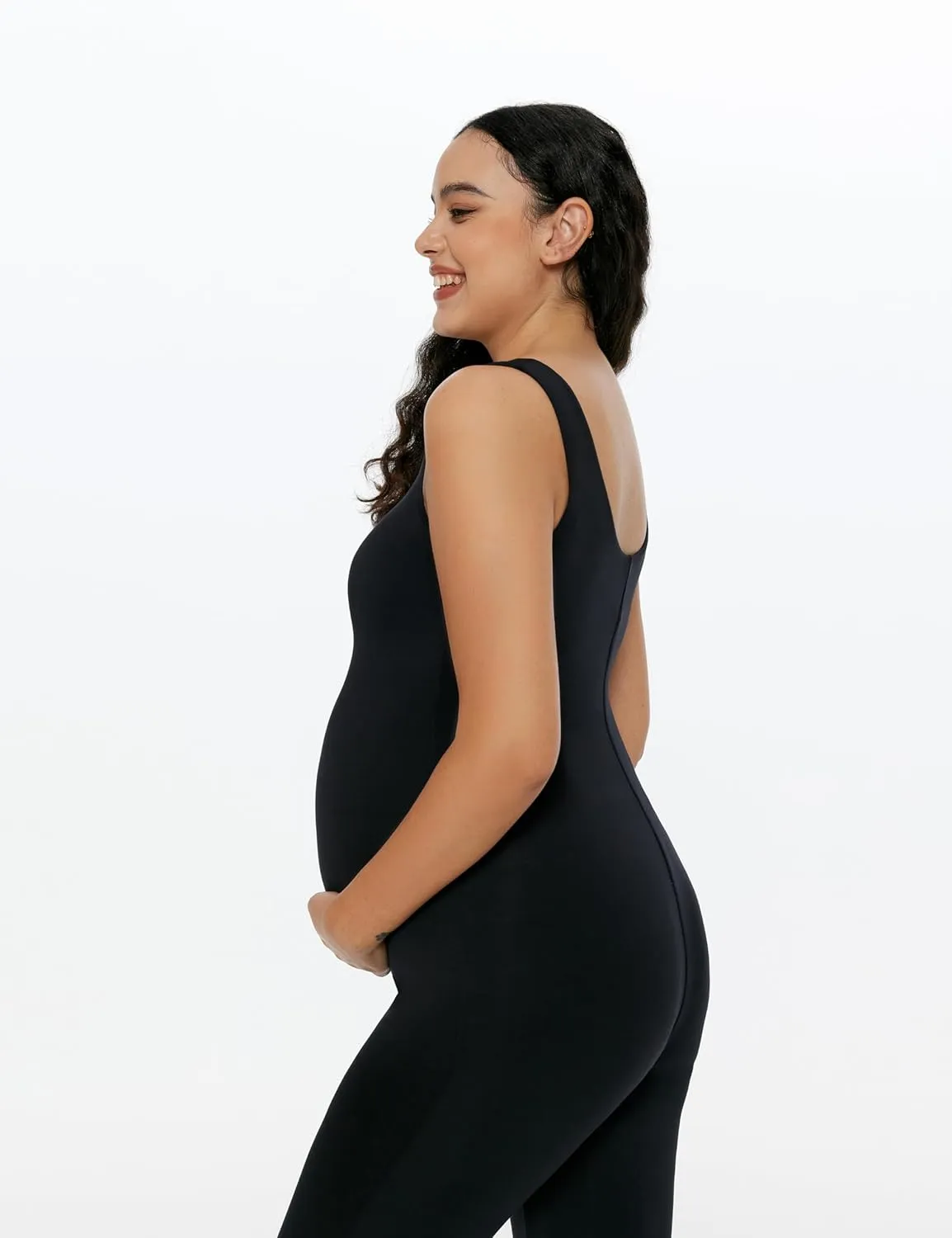 POSHDIVAH Women's Maternity Jumpsuit Romper Pregnancy Leggings Sleeveless Tank Top Bodycon Bodysuit Shapewear