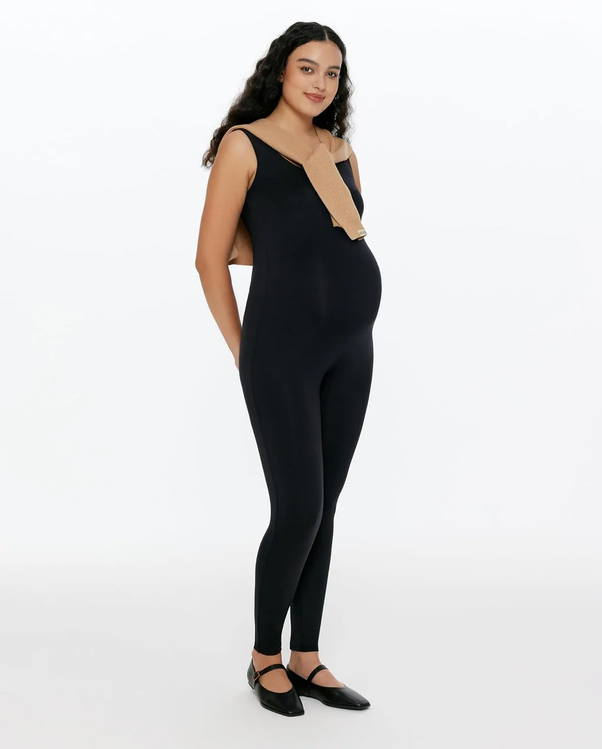 POSHDIVAH Women's Maternity Jumpsuit Romper Pregnancy Leggings Sleeveless Tank Top Bodycon Bodysuit Shapewear