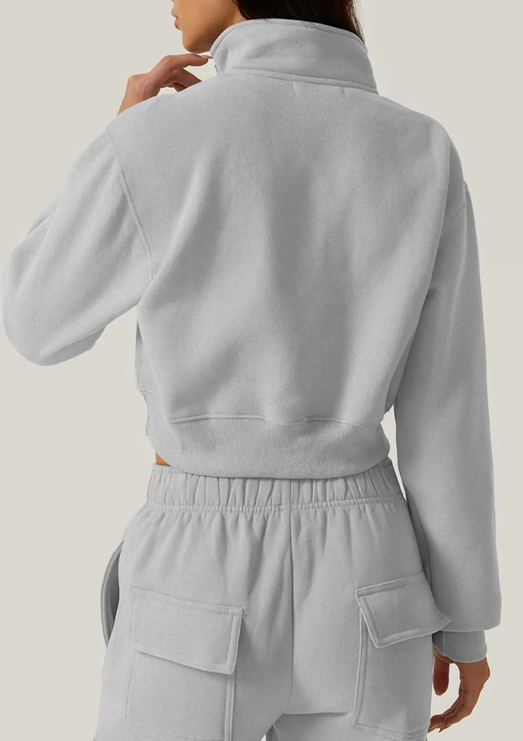 QINSEN Womens Half Zip Crop Sweatshirt High Neck Long Sleeve Pullover Cropped Top