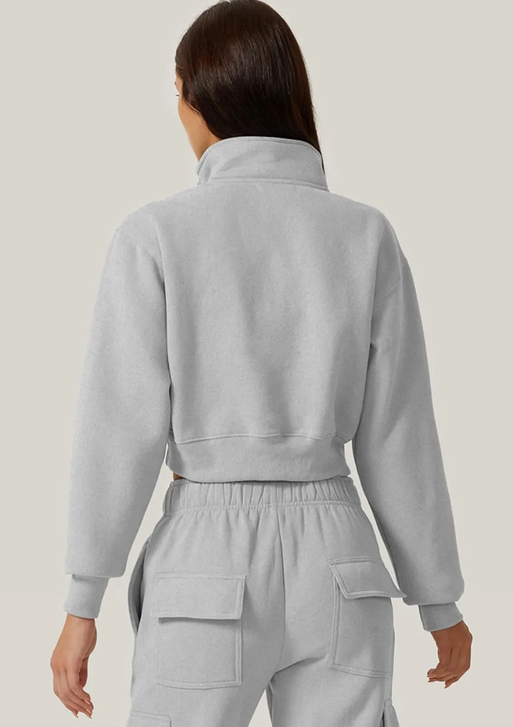 QINSEN Womens Half Zip Crop Sweatshirt High Neck Long Sleeve Pullover Cropped Top