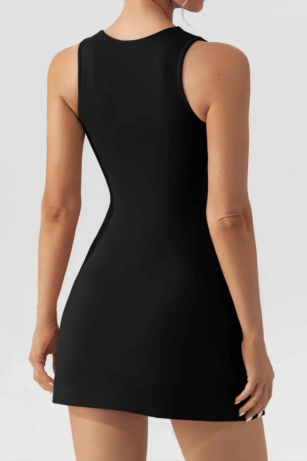 QINSEN Women's Square Neck Bodice Dress Sleeveless Tank Top Stretch Flare Mini Dresses