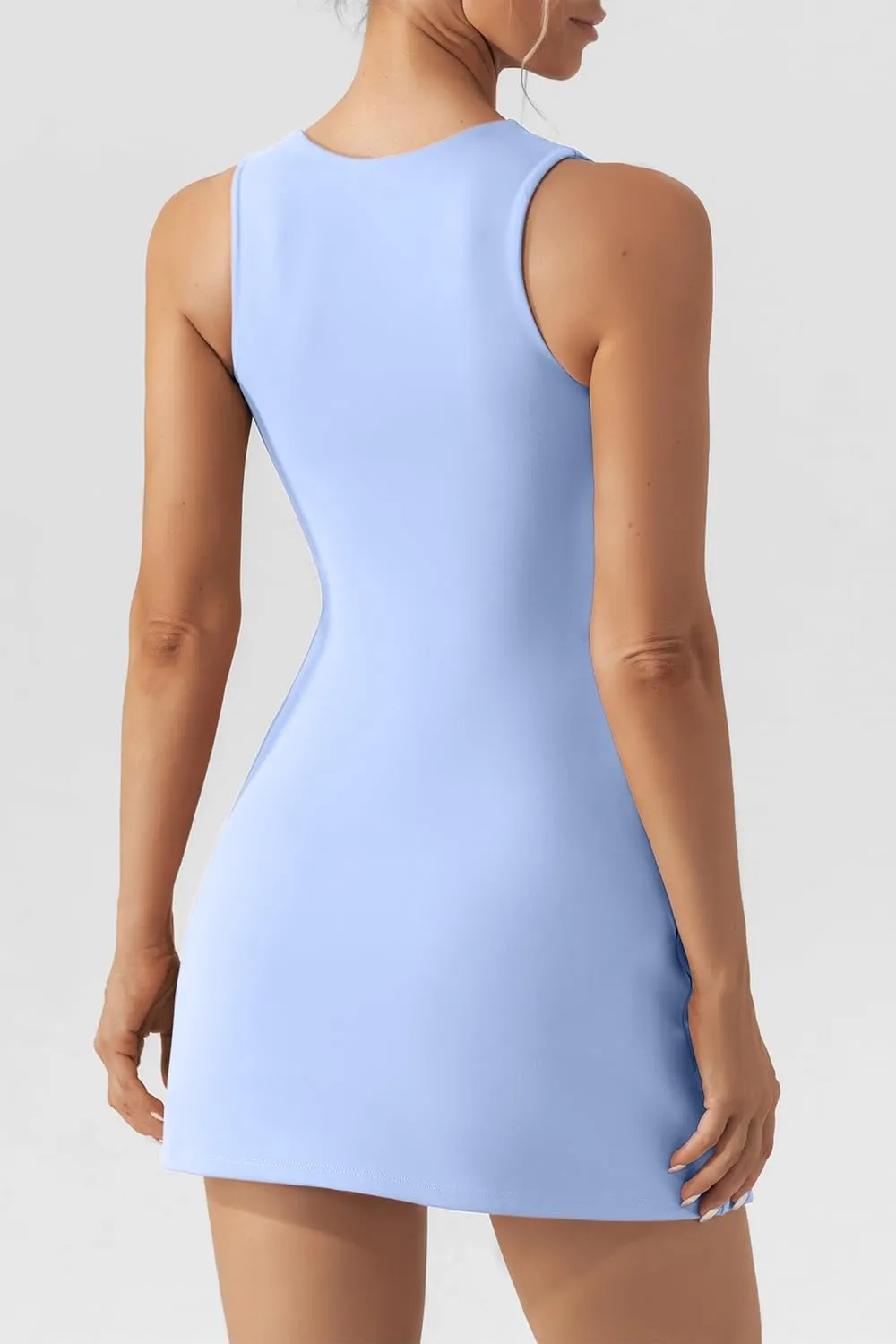 QINSEN Women's Square Neck Bodice Dress Sleeveless Tank Top Stretch Flare Mini Dresses