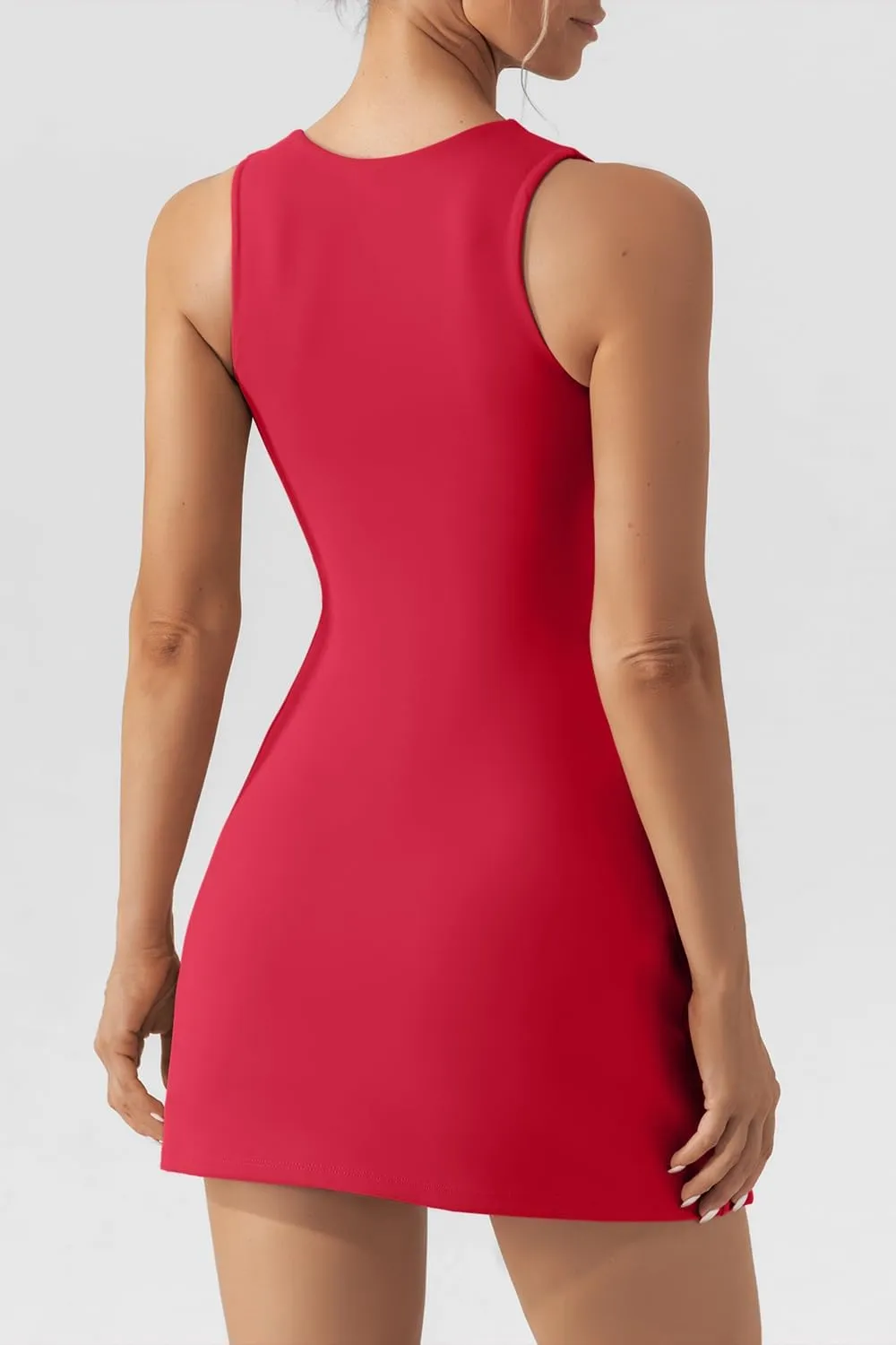 QINSEN Women's Square Neck Bodice Dress Sleeveless Tank Top Stretch Flare Mini Dresses