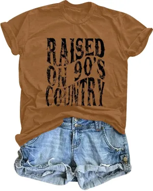 QLIPIN Raised on 90s Country Shirt Womens: Vintage Country Music Shirts Concert Top Casual Short Sleeve Tee Tops