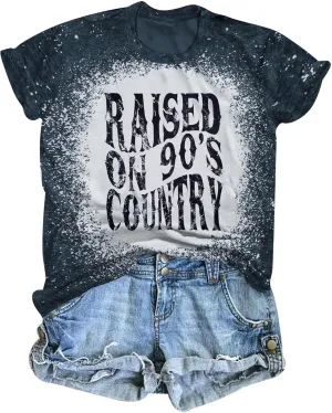 QLIPIN Raised on 90s Country Shirt Womens: Vintage Country Music Shirts Concert Top Casual Short Sleeve Tee Tops