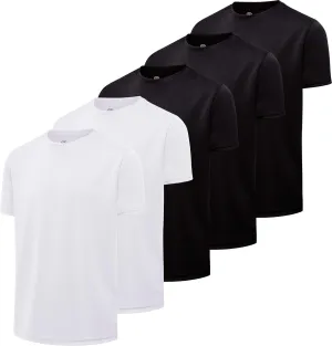 Real Essentials 5 Pack: Youth Mesh Moisture Wicking Active Athletic Performance Short-Sleeve T-Shirt Boys & Girls