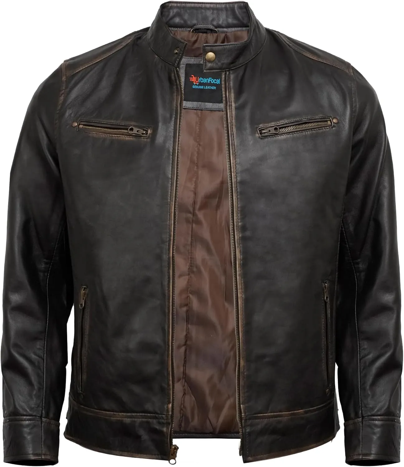 Real Lambskin Leather Jacket Men - Biker Style Stand Collar Zip Up Mens Motorcycle Jackets Outerwear
