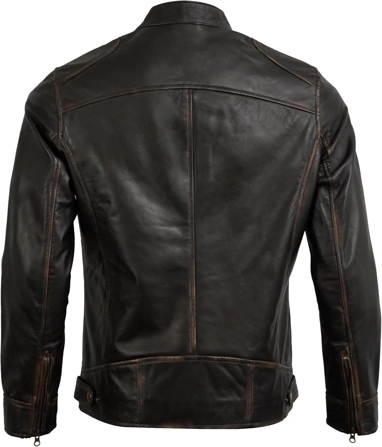 Real Lambskin Leather Jacket Men - Biker Style Stand Collar Zip Up Mens Motorcycle Jackets Outerwear