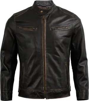 Real Lambskin Leather Jacket Men - Biker Style Stand Collar Zip Up Mens Motorcycle Jackets Outerwear