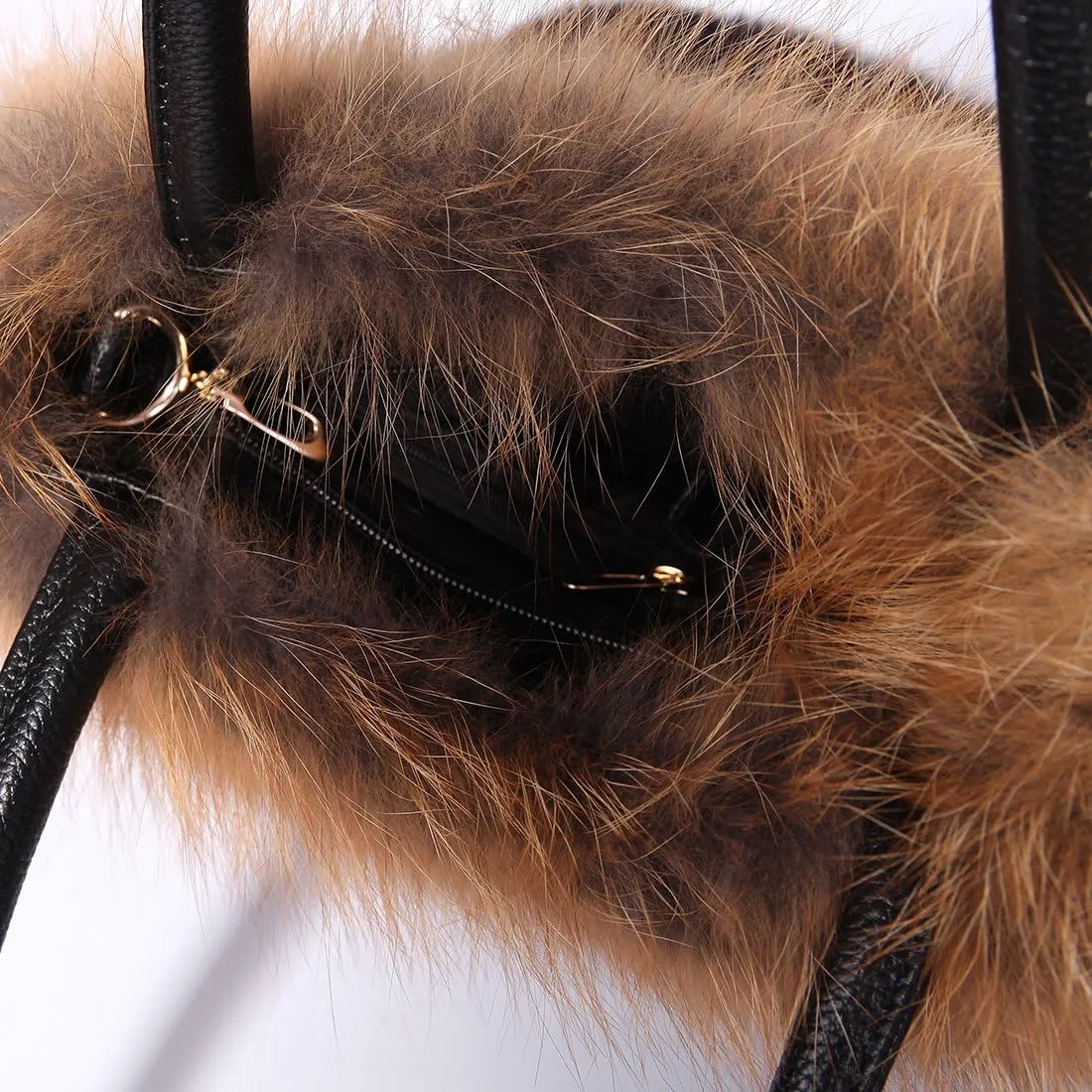 Real Mink Handbag Top Handle Women's Bucket Bags with Fox Trim