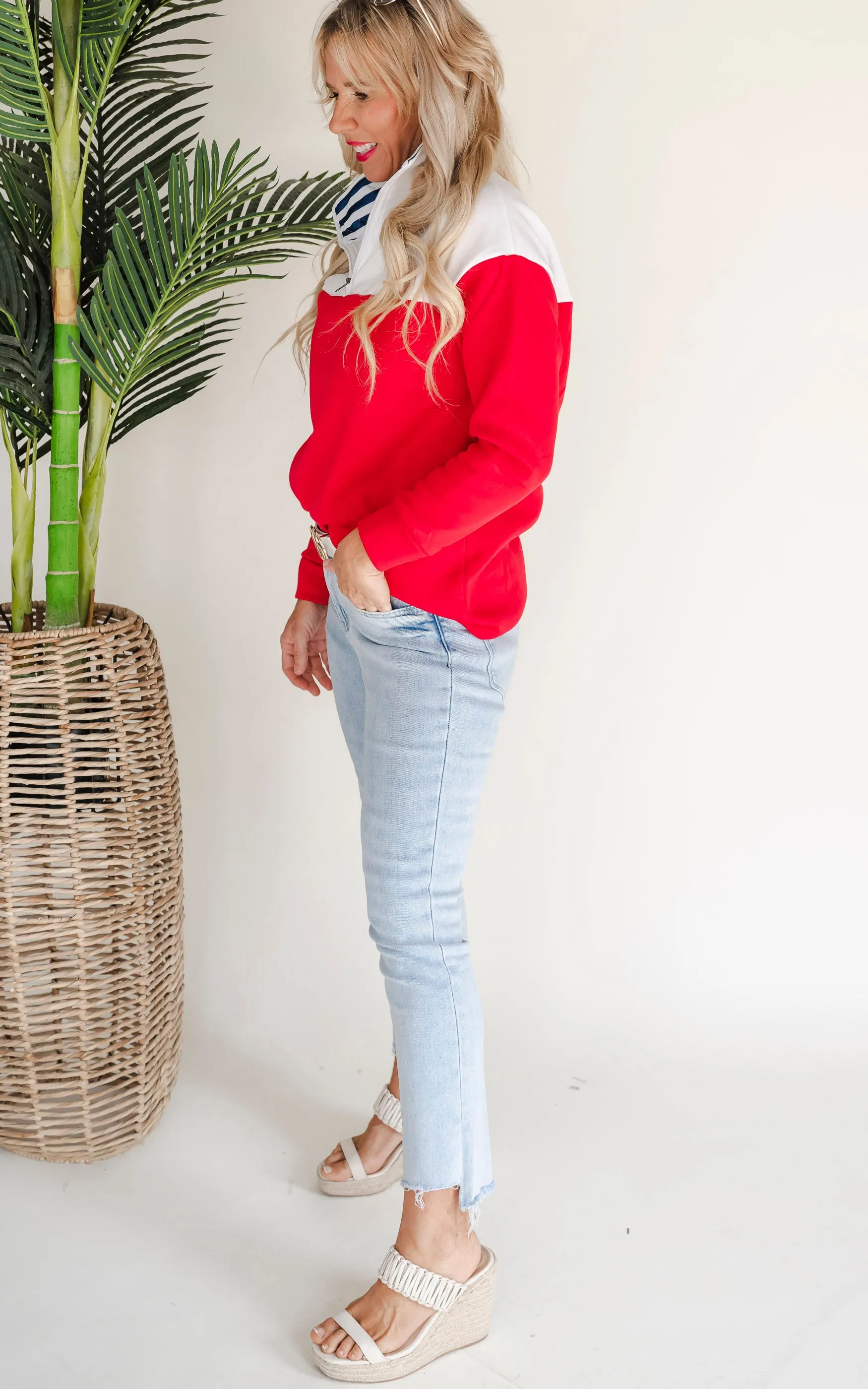 Red Colorblock Zip Sweatshirt by Salty Wave *
