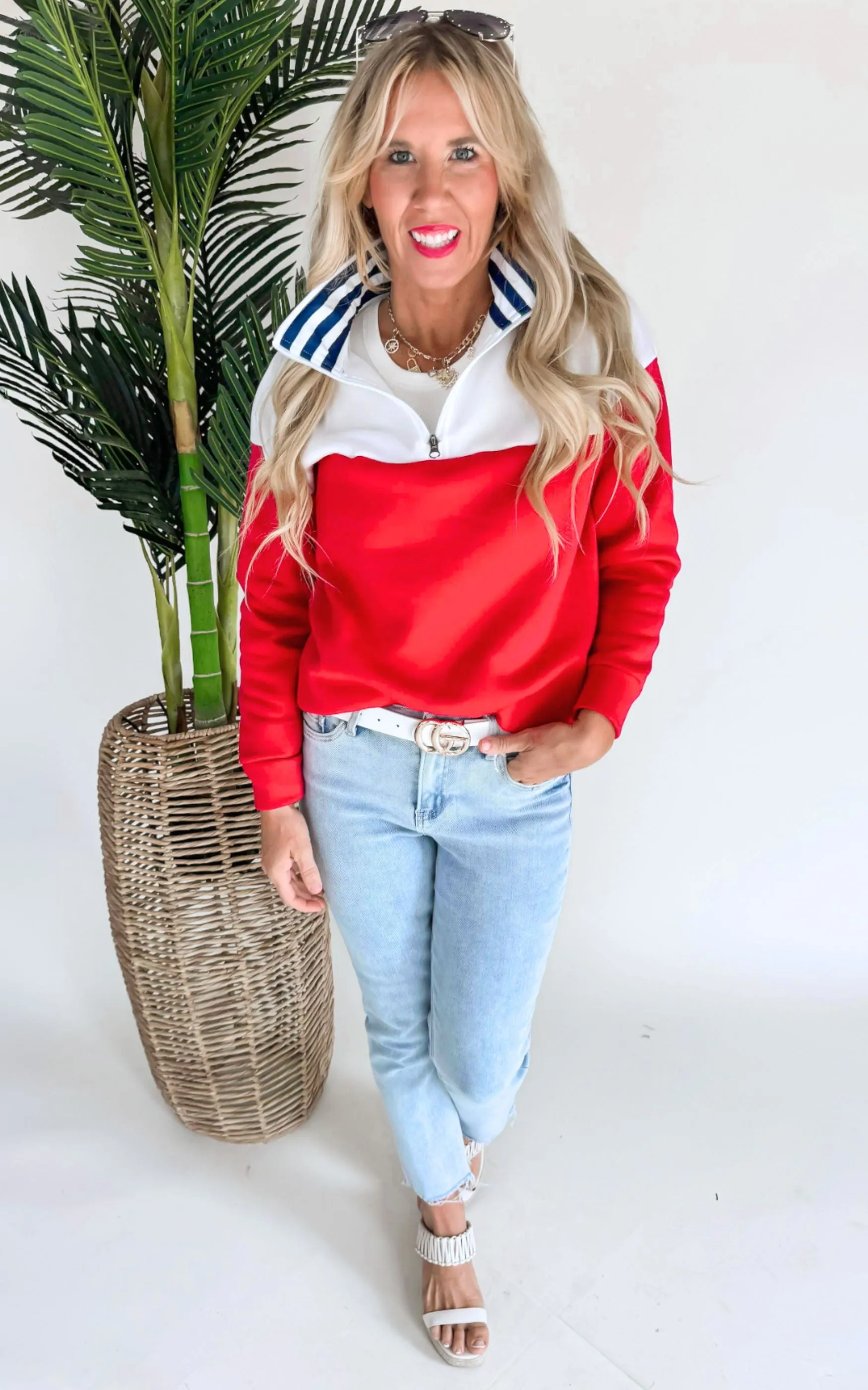 Red Colorblock Zip Sweatshirt by Salty Wave *